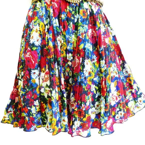 Alice & Olivia Matilda Dress Mini Vibrant Floral Bouquet Silk Boat Neck Pleated - Picture 4 of 14